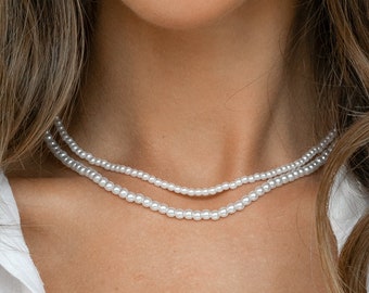 Double Layered Necklace Set | Pearl Beaded Necklaces | Minimalist Jewelry | Perfect Gift For Her