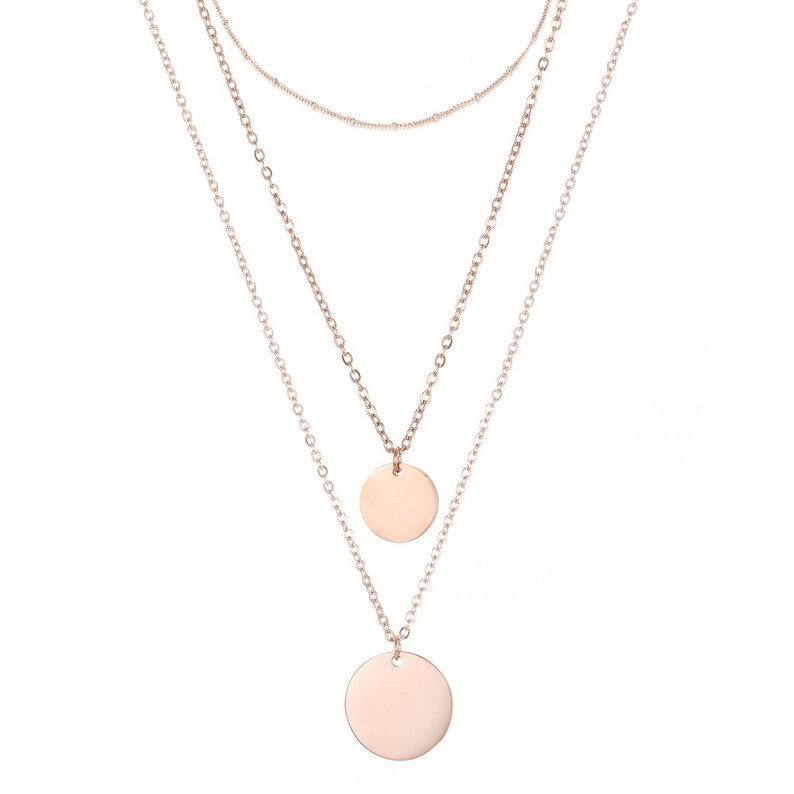 Delicate layered necklaces set of 3 necklaces , Disc necklace, Custom Gift, Choker multi necklace set, Minimalist necklaces, Jewelry gift ROSE GOLD
