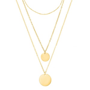 Ensemble de 3 colliers superposés délicats, collier disque, cadeau personnalisé, ensemble de plusieurs colliers ras de cou, colliers minimalistes, cadeau bijoux 18K GOLD