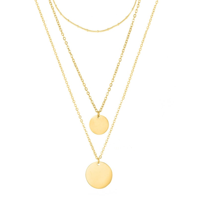 Ensemble de 3 colliers superposés délicats, collier disque, cadeau personnalisé, ensemble de plusieurs colliers ras de cou, colliers minimalistes, cadeau bijoux 18K GOLD