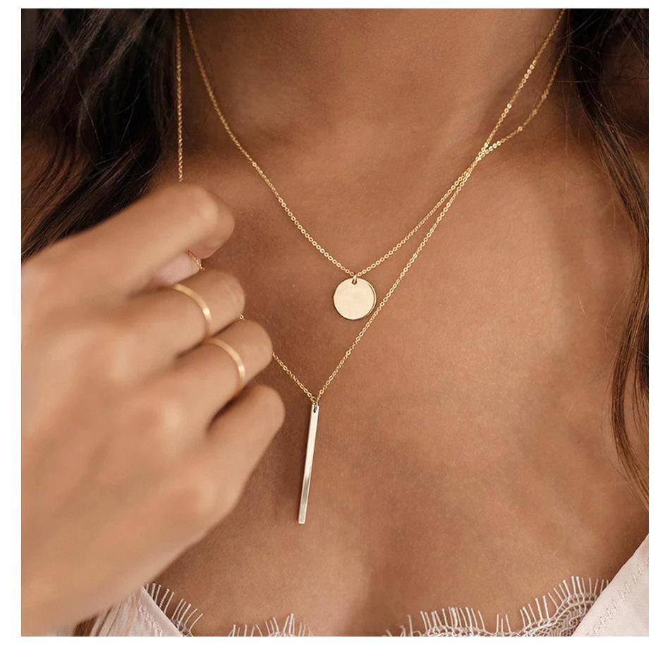 Gold double shop pendant necklace