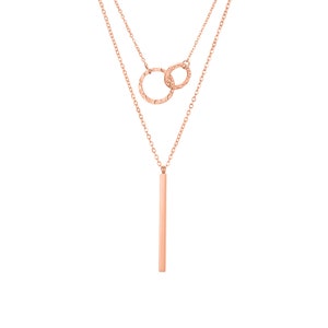 Linked Layered Necklaces Set of 2 necklaces, Interlocking necklace, Vertical Bar Necklace, Tiny Gold Necklace Set, Minimalist gift for her ROSE GOLD