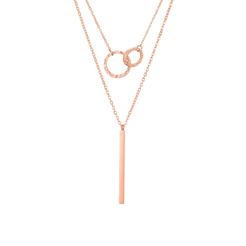 Ensemble de 2 colliers superposés liés, collier entrelacé, collier barre verticale, petit ensemble de colliers en or, cadeau minimaliste pour elle ROSE GOLD