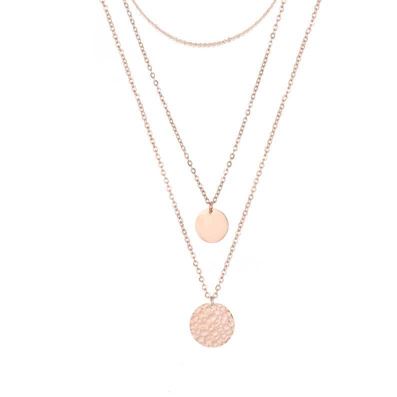 Vielseitige Halsketten-Set mit 3 Halsketten, Disc-Halskette, Choker-Multi-Halskette, handgemachter minimalistischer Schmuck, individuelles Geschenk für sie ROSE GOLD