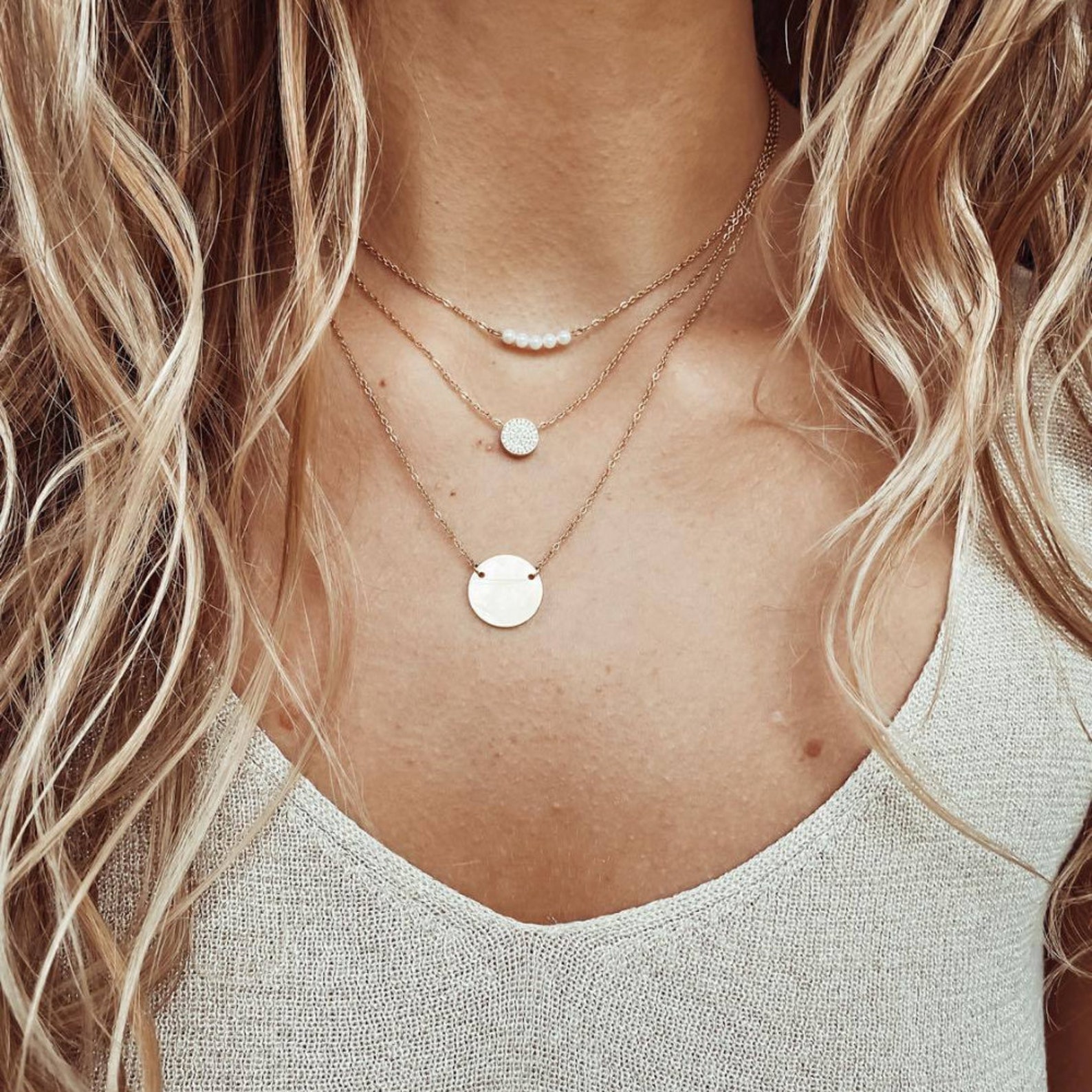 Layered Gold Necklaces Combo Set of 3 Necklaces Pendant Etsy