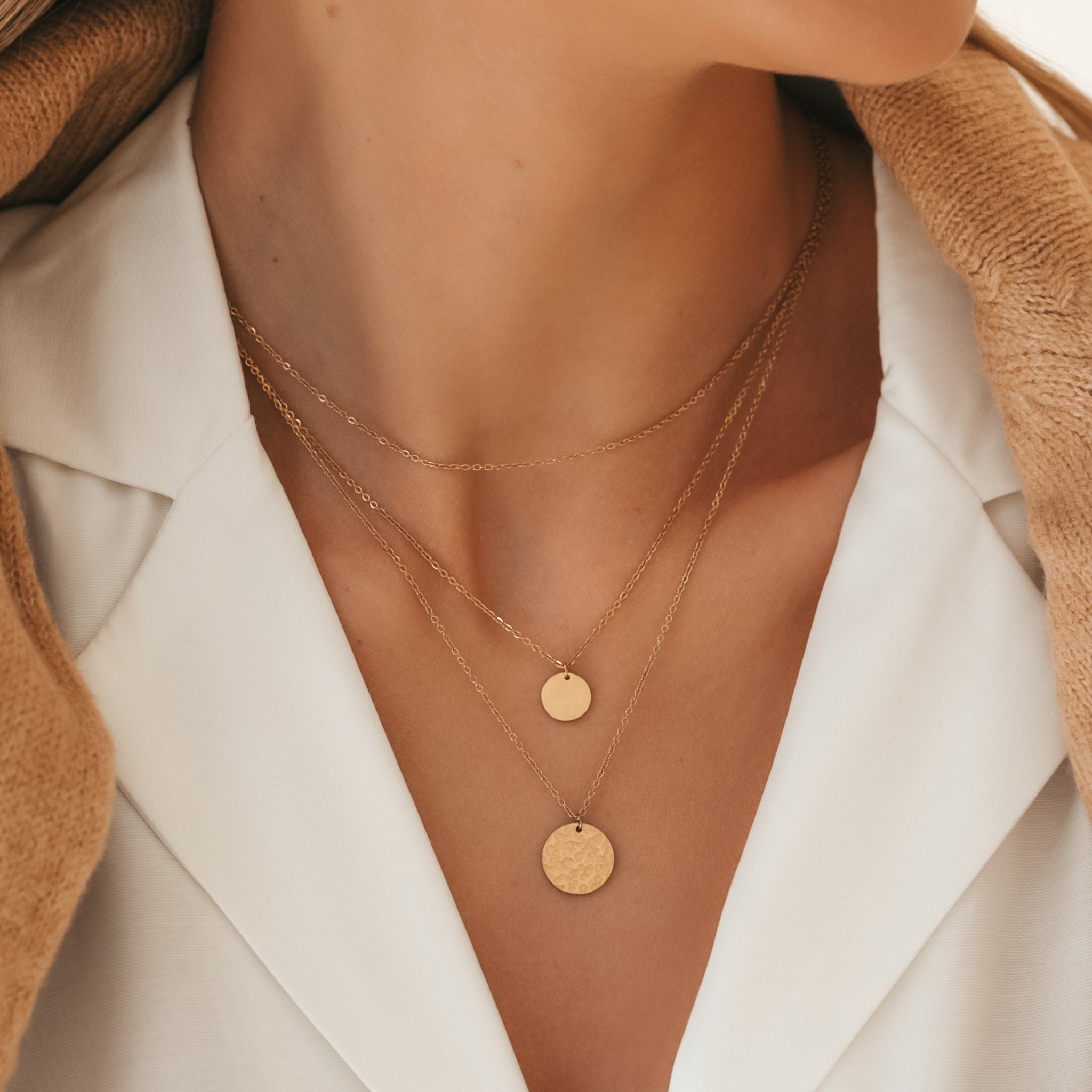 Delicate Layered Necklaces Set of 3 Necklaces,  Disc necklace, Choker Multi Necklace Set, Minimalist Jewelry, Custom Gift for Her