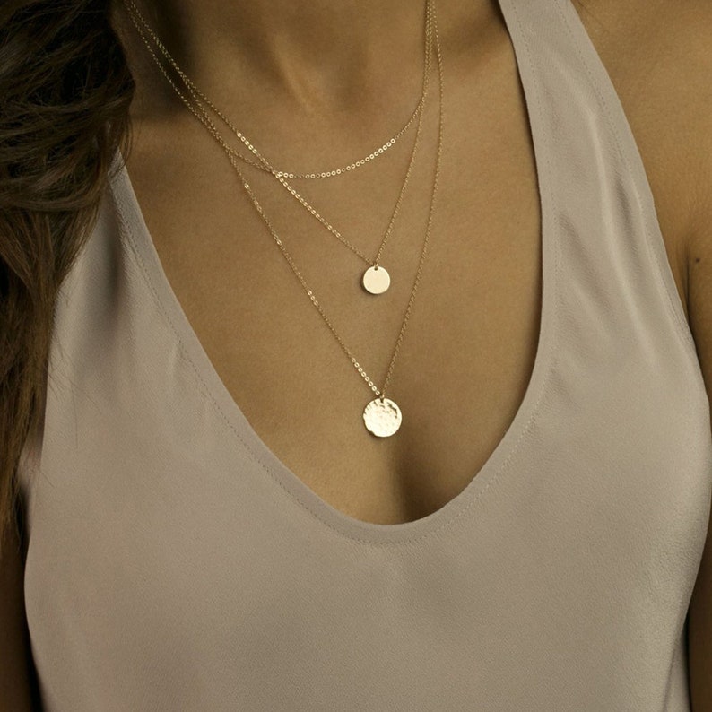 Ensemble de 3 colliers en couches polyvalents, collier disque, ensemble de plusieurs colliers ras de cou, bijoux minimalistes faits main, cadeau personnalisé pour elle image 2