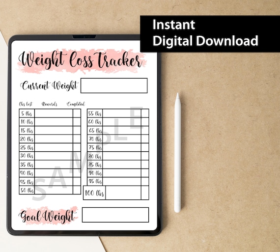 100 LBS Weight Loss Tracker Digital Download Motivational Etsy