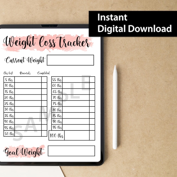 100 LBS - Weight Loss Tracker Digital Download | Motivational Chart | Rewards Chart | 100 Lb Weight Loss Tracker | New Year's Resolution