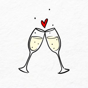 Couple de verres de champagne SVG - impression par sublimation - PNG - téléchargement numérique - dessiné à la main - oeuvre d'art imprimable - carte de Saint Valentin - boisson de célébration