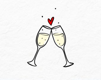 Champagne Couple Glasses SVG - Sublimation Print - PNG - Digital Download - Hand Drawn - Printable Art - Valentines Card - Celebration Drink