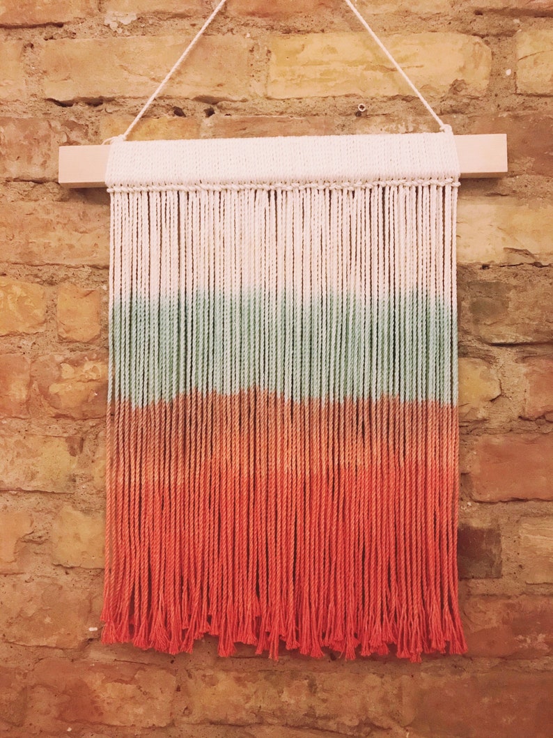 Dip dyed fiber art Woven tapestry Wall decor Large macrame Green red ombre macrame 46x54cm Medium macrame tapestry Wall hanging 18\u201dx21\u201d