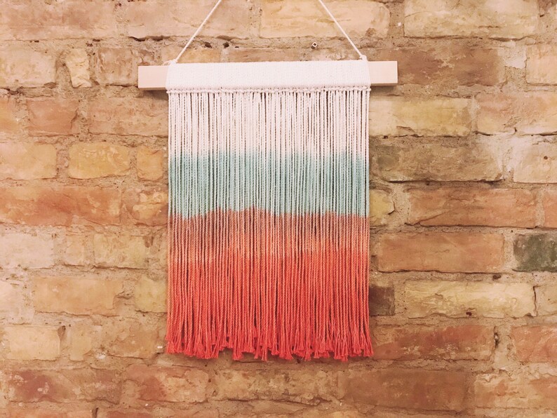 Dip dyed fiber art Woven tapestry Wall decor Large macrame Green red ombre macrame 46x54cm Medium macrame tapestry Wall hanging 18\u201dx21\u201d