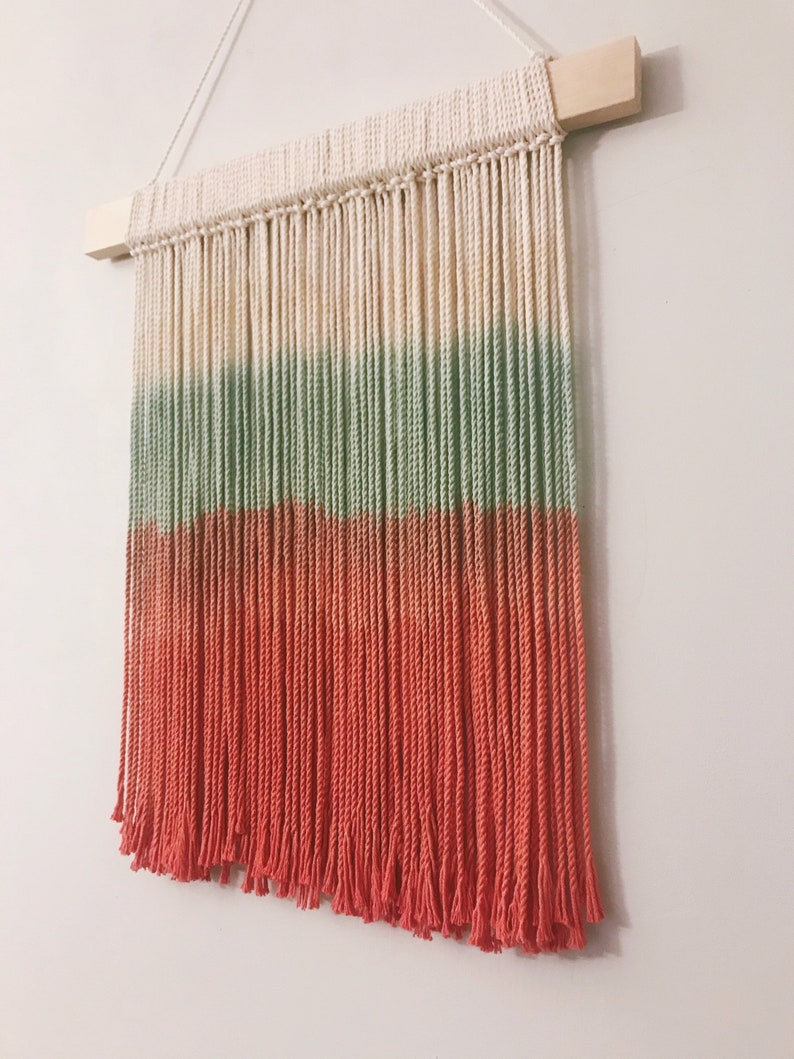 Dip dyed fiber art Woven tapestry Wall decor Large macrame Green red ombre macrame 46x54cm Medium macrame tapestry Wall hanging 18\u201dx21\u201d