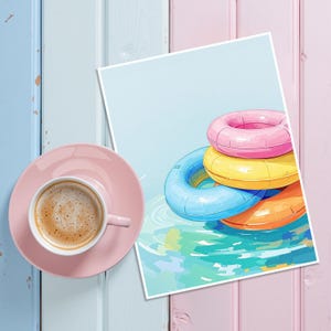 Pastel Pool Float Art Print: Preppy Summer Wall Decor (Unframed)