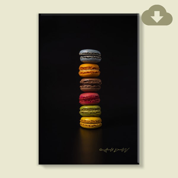 Macarons art imprimable, Macarons photographie d’art, Candy wall art, Dessert photographie, Cadeau pour les amateurs de macarons, Candy art décor