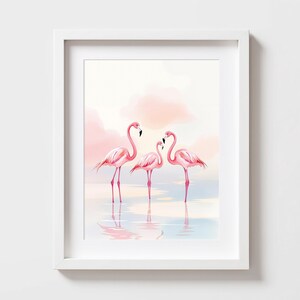 Pink Flamingo Watercolor Art Print: Pastel Coastal Wall Decor (Unframed)