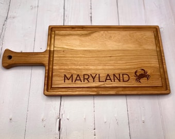Custom Cutting Board: Maryland Design w/ Crab - Maple or Cherry Wood