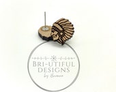 Indian Chief Stud Earrings , Laser Cut Wood Earrings , Indians Mascot Stud Earrings , Native American Earrings , Sports Mascot