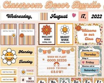 Groovy Retro Classroom Decor Bundle Printable & Editable