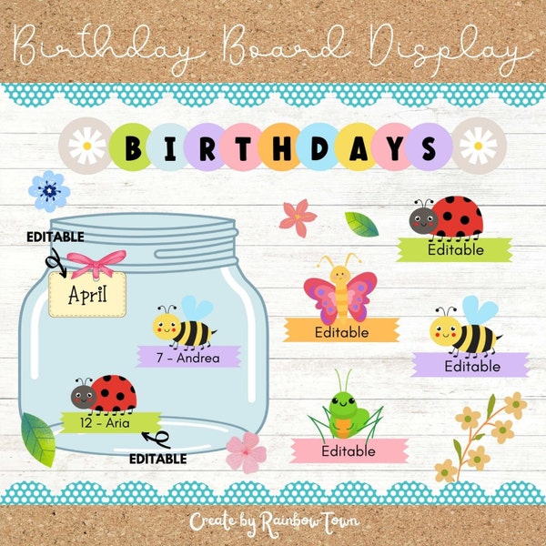 Jar Bug Birthday Bulletin Board Kit Spring Birthday Display Editable