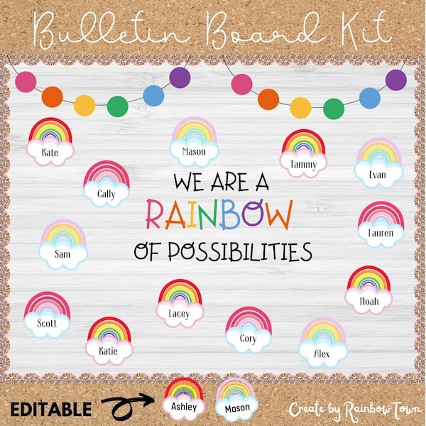 We are a Rainbow of Possibilities Bulletin Board Spring Summer Classroom Decor Editable