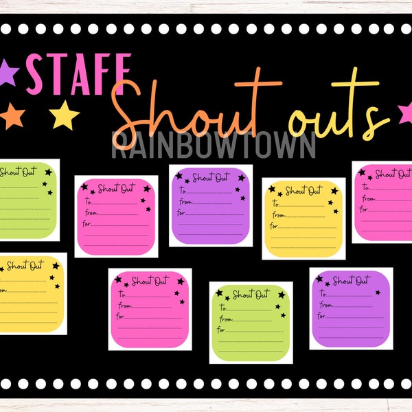 Shout Outs Bulletin Board Kit Staff Appreciation Shout Out Card Printable Digital Download