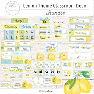 Lemon Classroom Decor Bundle Modern Farmhouse Classroom Theme Complete Classroom Printable