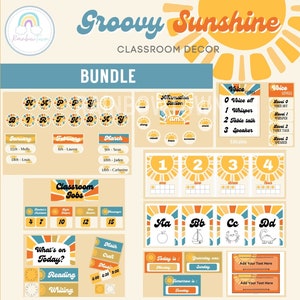 Groovy Sunshine Classroom Decor Bundle Boho Sun Classroom Theme Printable