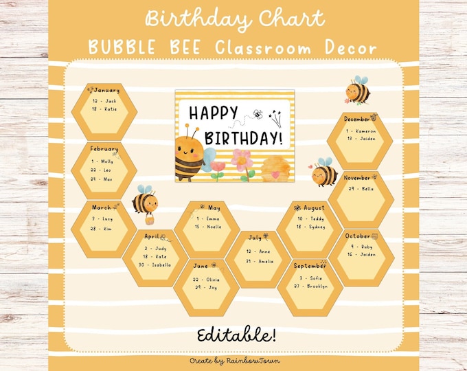 BOHO Rainbow Birthday Bulletin Board Birthday Display Editable - Etsy ...
