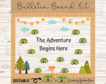 Camping Classroom Bulletin Board Kit: Editable Adventure Decor (PDF)