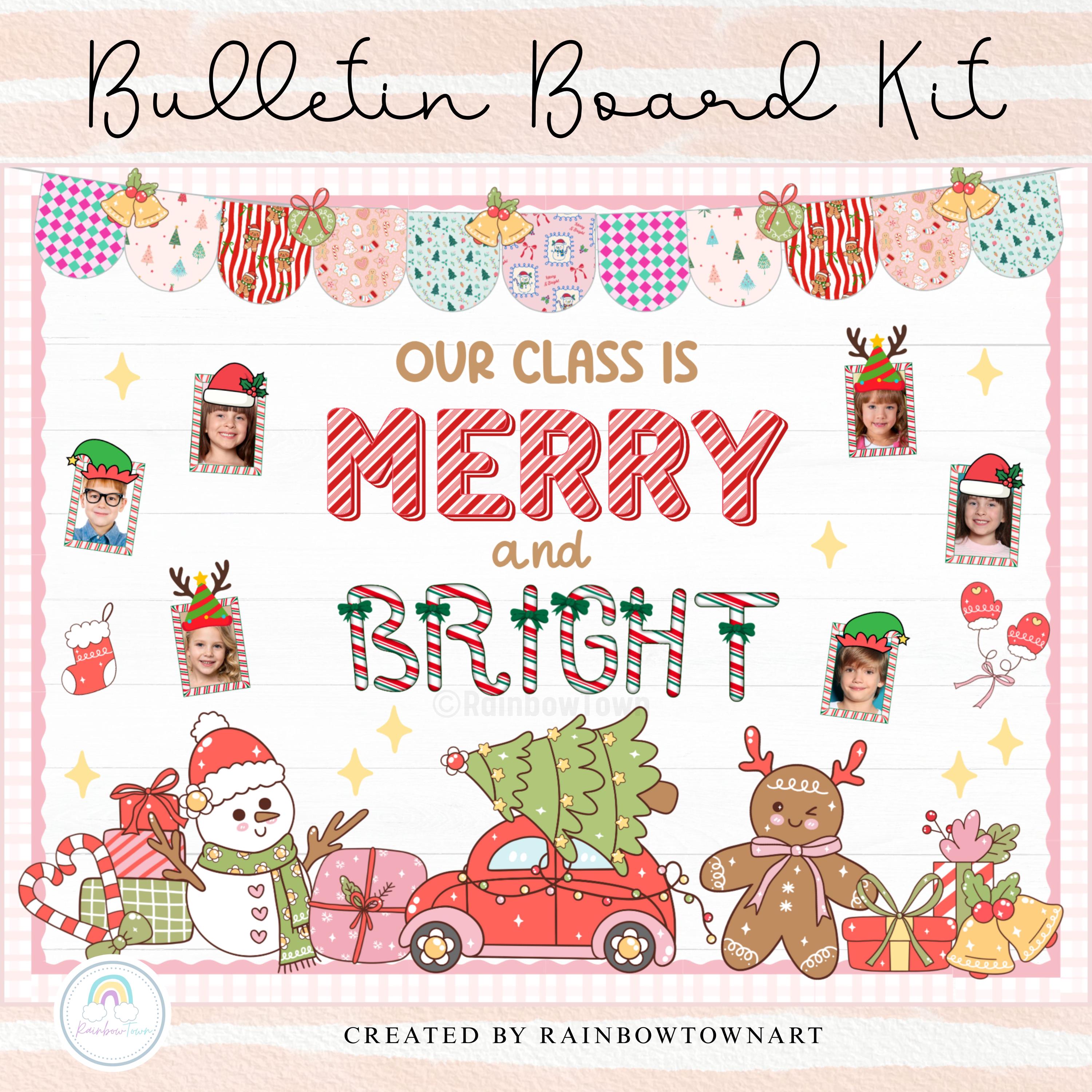 Christmas Bulletin Board Kit Merry and Bright Classroom Decor Printable ...