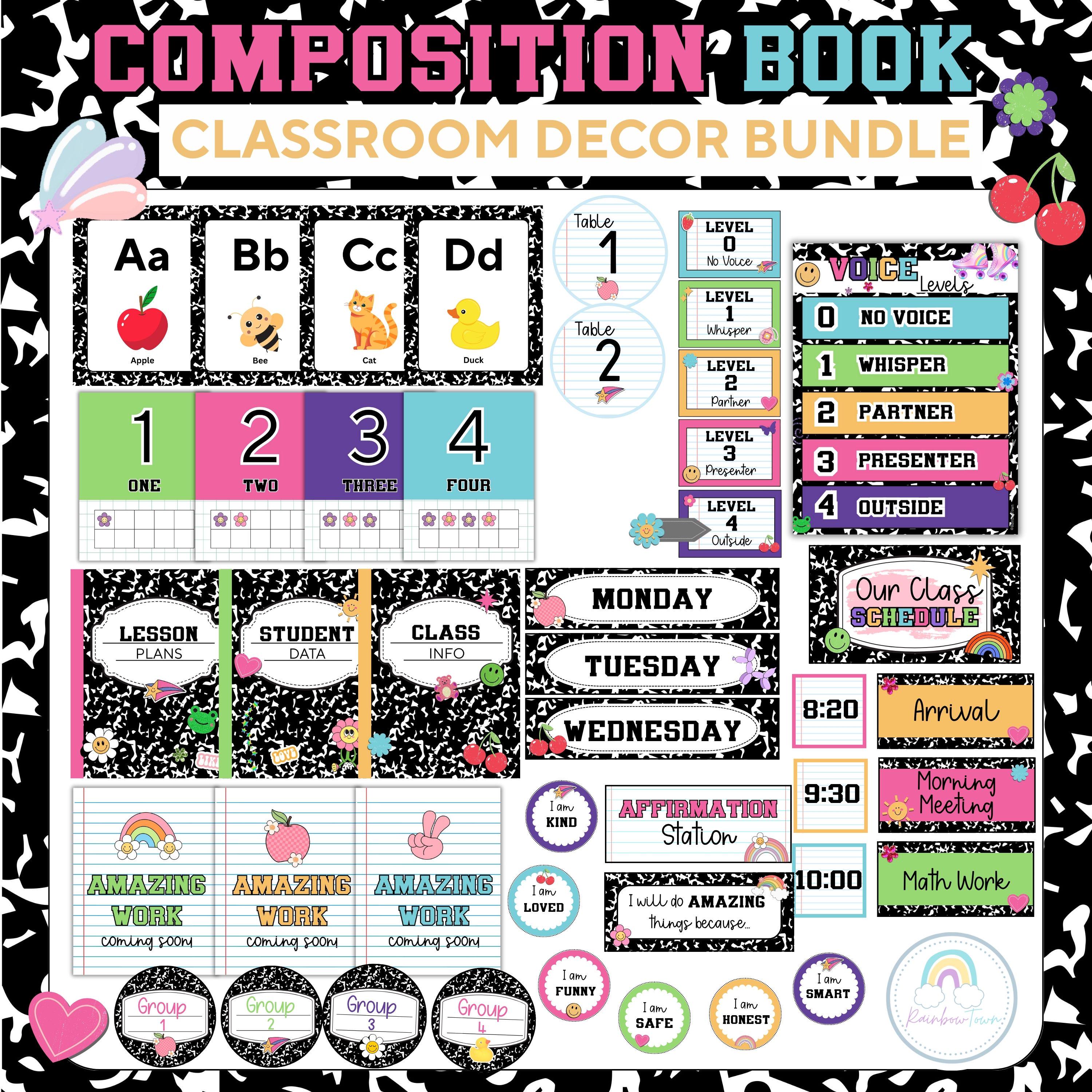 Composition Notebook Classroom Decor Bundle Groovy Retro Theme Classroom Decorations Editable
