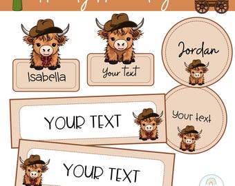 Howdy Highland Cow Name Tags Cubby Tags Classroom Labels Editable