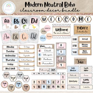 Modern Neutral Boho Classroom Decor Bundle