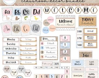 Modern Neutral Boho Classroom Decor Bundle Printable & Editable