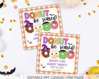 Donut Halloween Treat Tags, Editable Spooky Gift Tags
