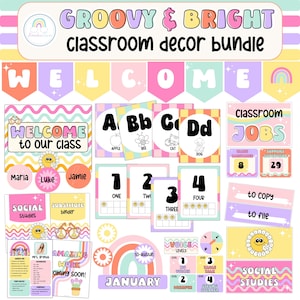Groovy Bright Classroom Decor Bundle Pastel Classroom Theme Classroom Collection Printable