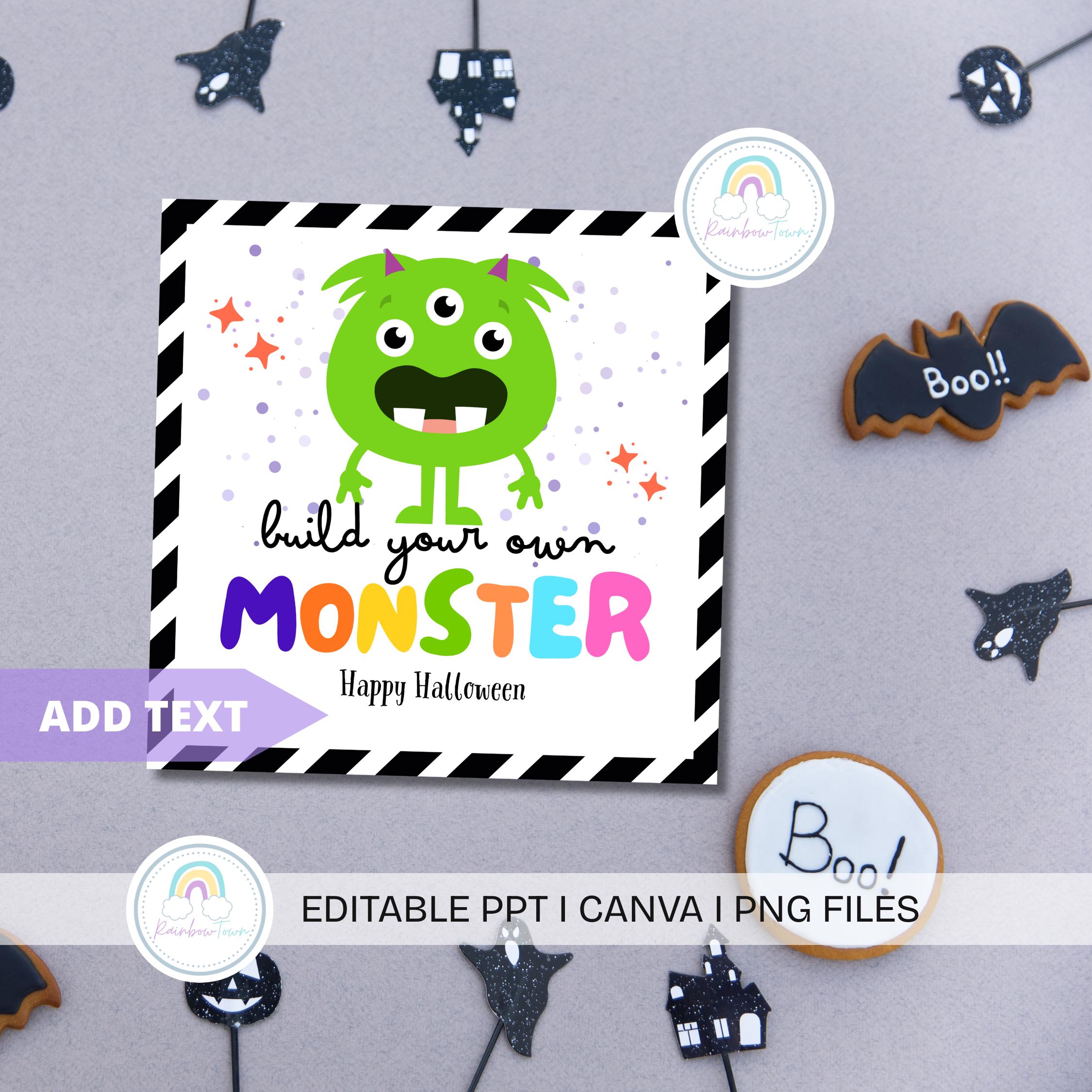 Monster Halloween Printable Gift Tags Party Favor Editable Labels ...