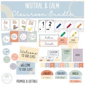 Neutral and Calm Classroom Decor Bundle Boho Classroom Complete Collection Printable Bundle