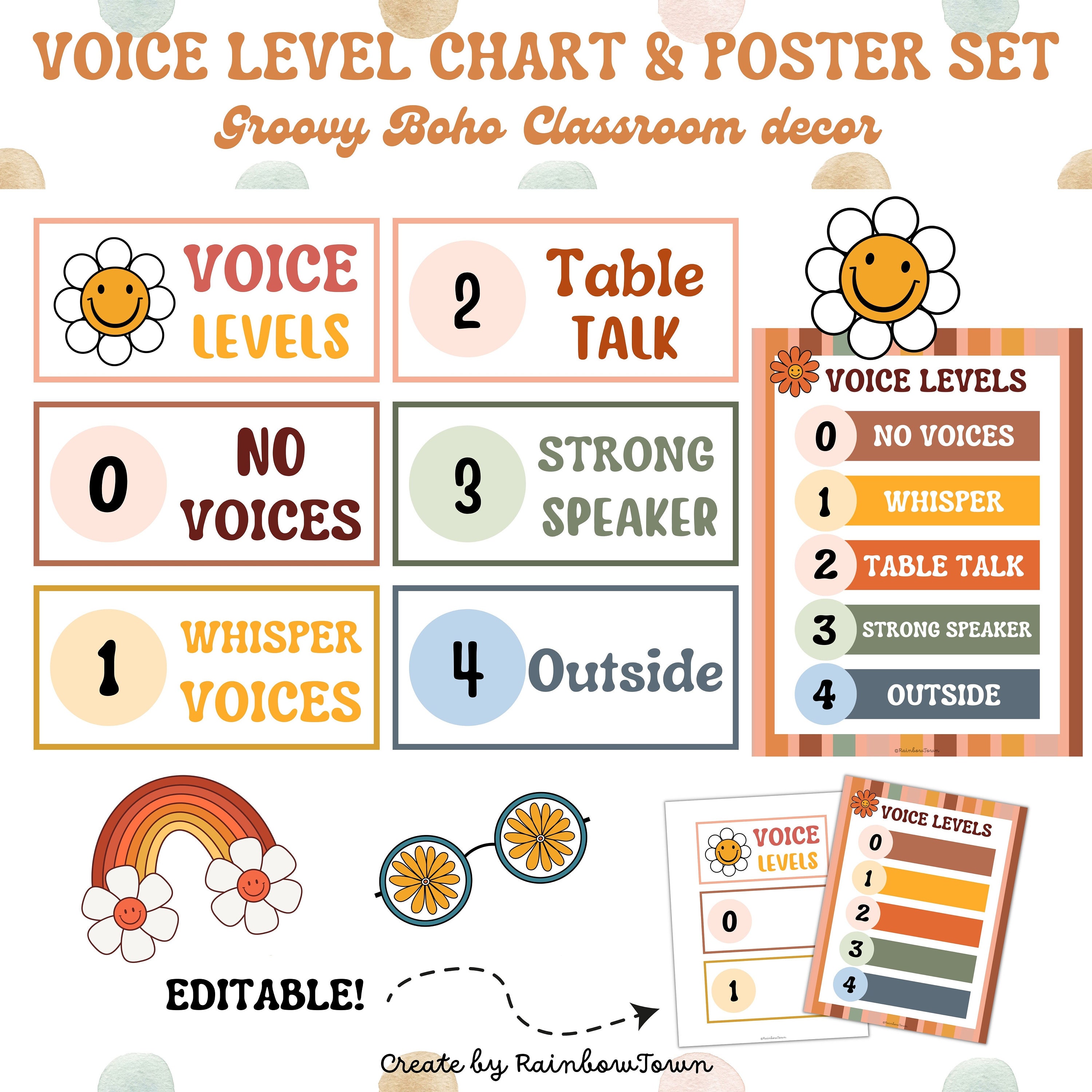 Groovy Retro Classroom Decor Bundle Printable & Editable - Etsy