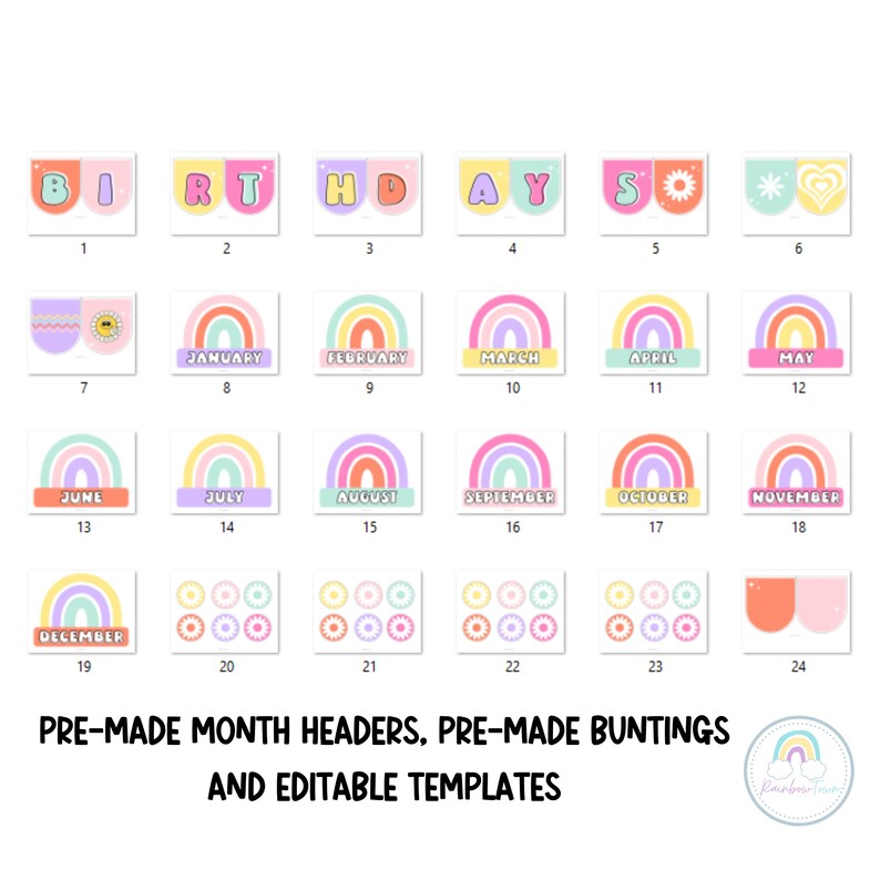 Birthday Bulletin Board Birthday Chart Display Editable Groovy and ...