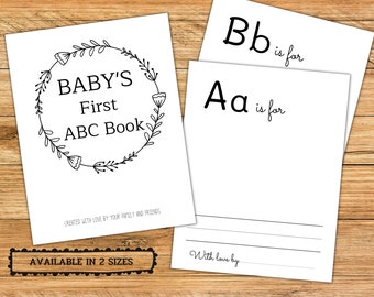 ABC book baby shower activity Baby's first alphabet coloring book Doodle Style