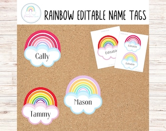 Rainbow Editable Name Tags Spring Summer Classroom Decor