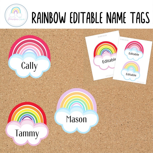 Rainbow Editable Name Tags Spring Summer Classroom Decor