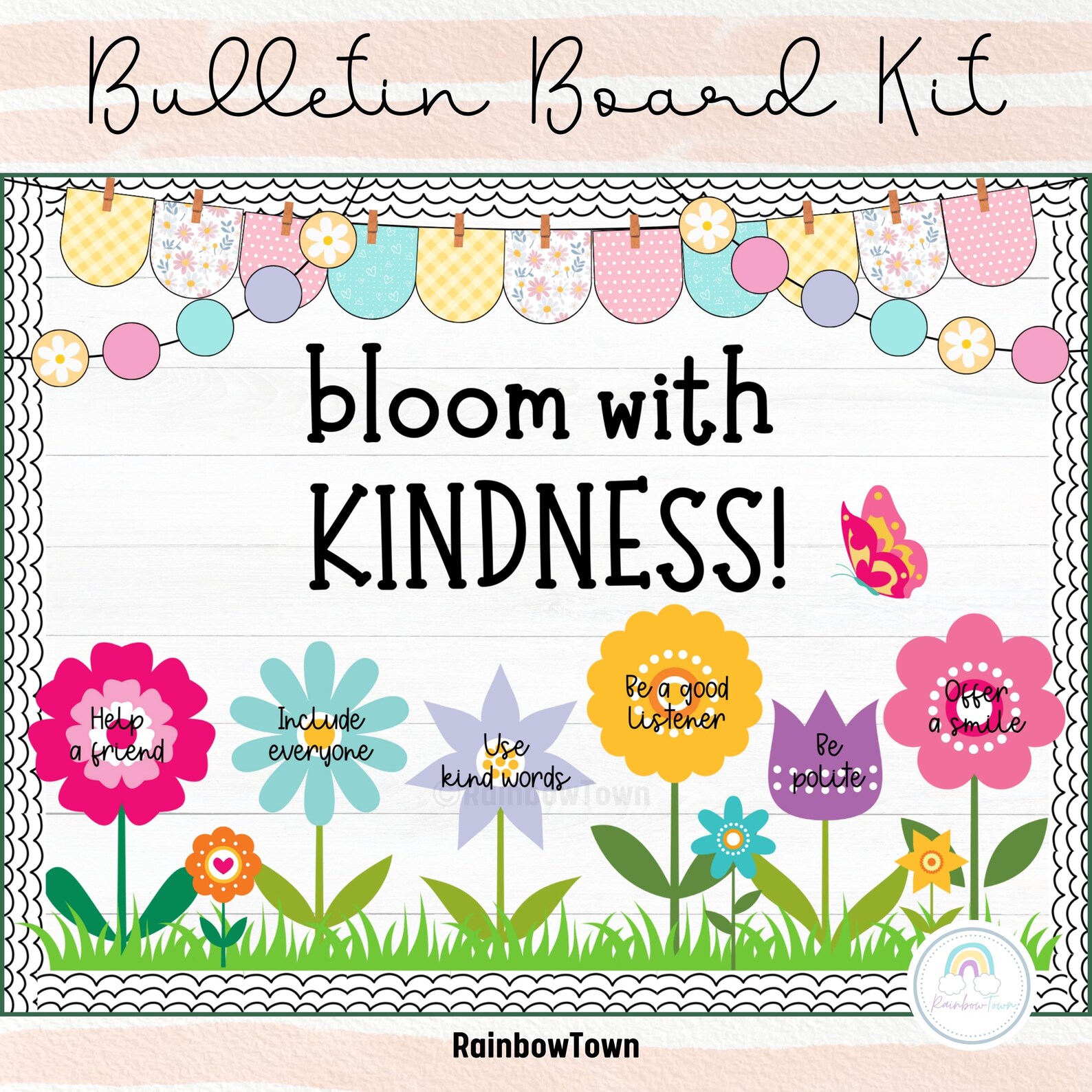 Spring Bulletin Board Kit Bloom With Kindness Classroom Decor Printable ...