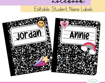 Editable Composition Book Name Tags: Cubbie Tags Retro Classroom Decor PPT File