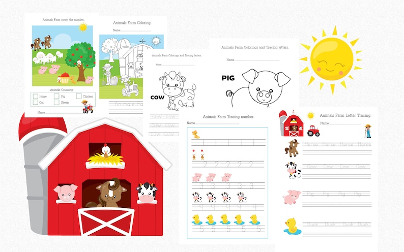 Printable Animals farm worksheets Tracing words Tracing | Etsy
