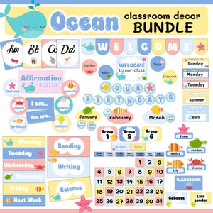 Ocean Pastel Classroom Decor Bundle Under the Sea Classroom Decorations Editable