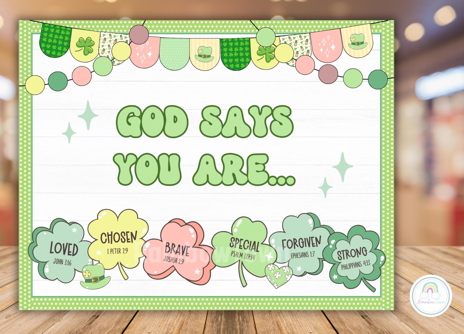 St. Patrick's Day Bulletin Board Kit Shamrock Christian Classroom Decor ...